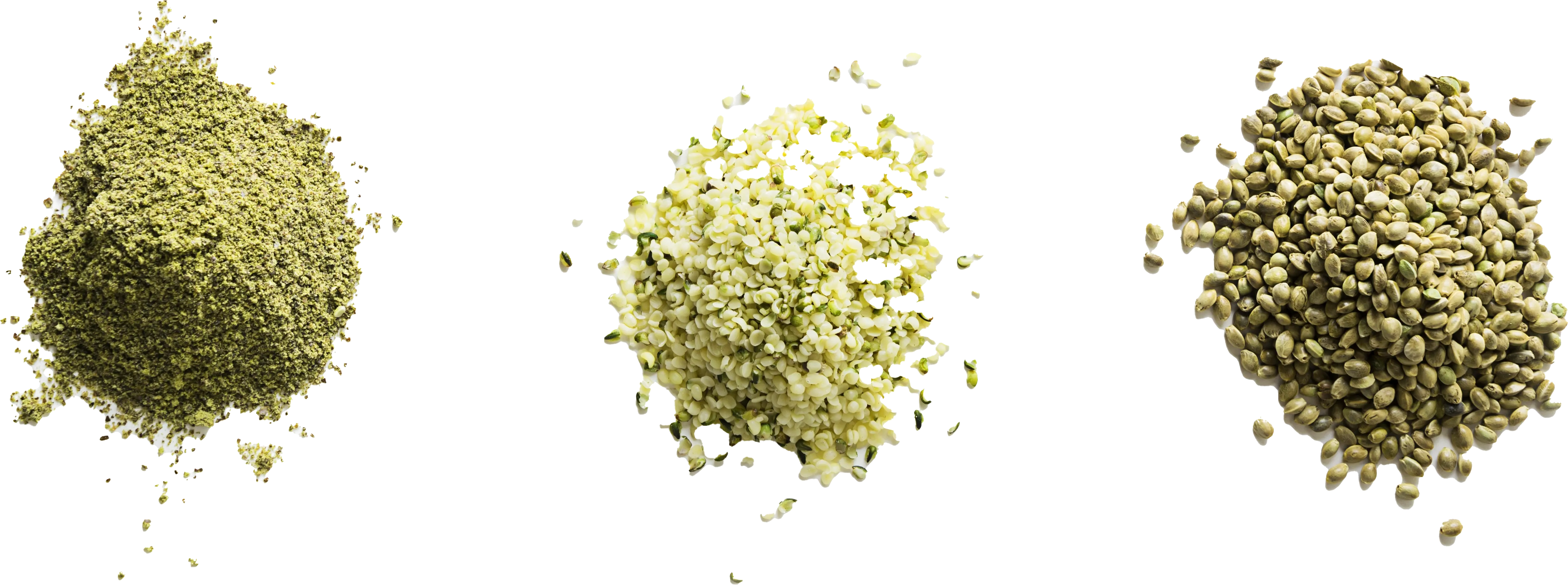 Hemp protein, shelled hemp seeds and whole hemp seeds